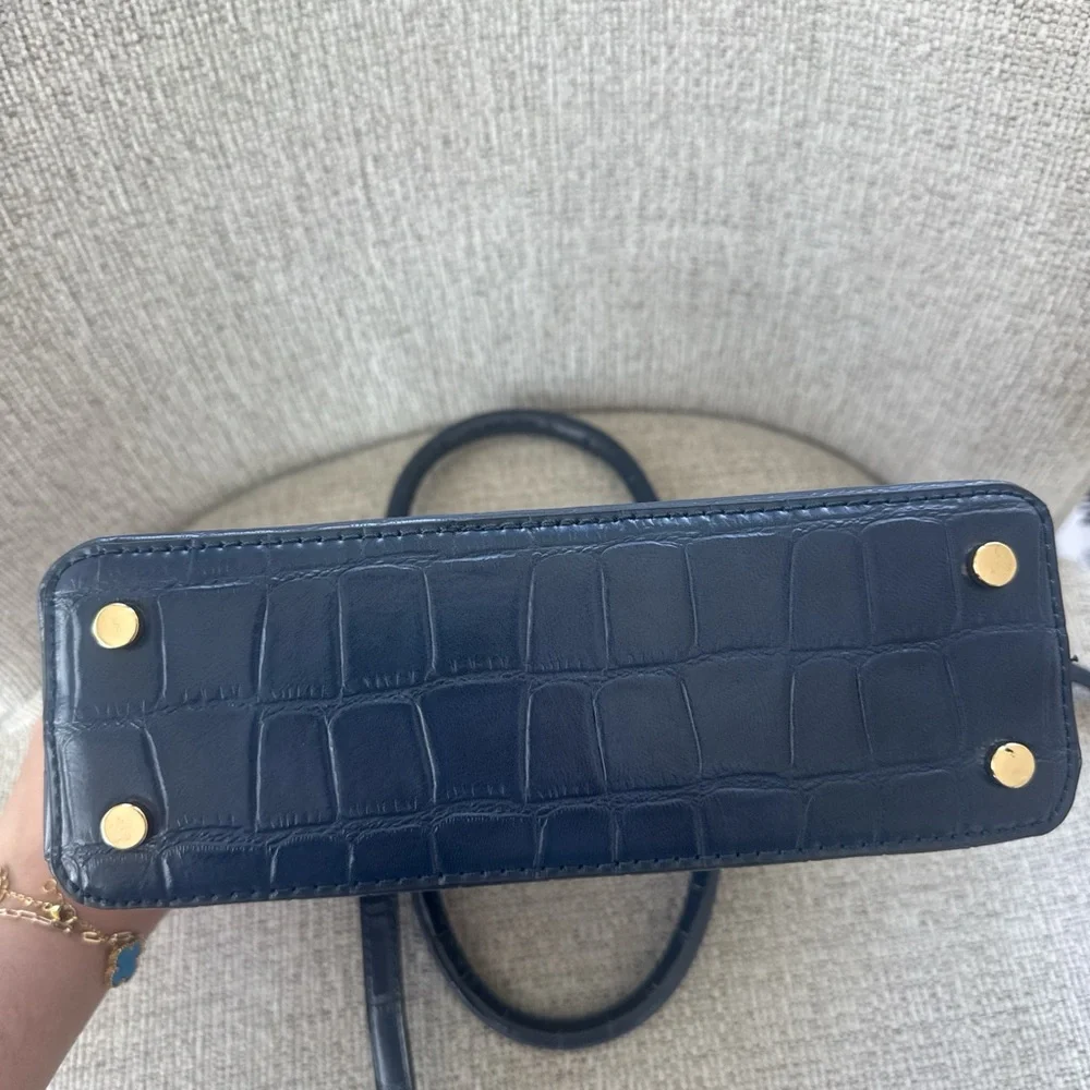 Zara Blue Croc-Embossed Bag with Gold Chain Detail